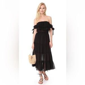 MISA Los Angeles Micaela off the shoulder black midi dress